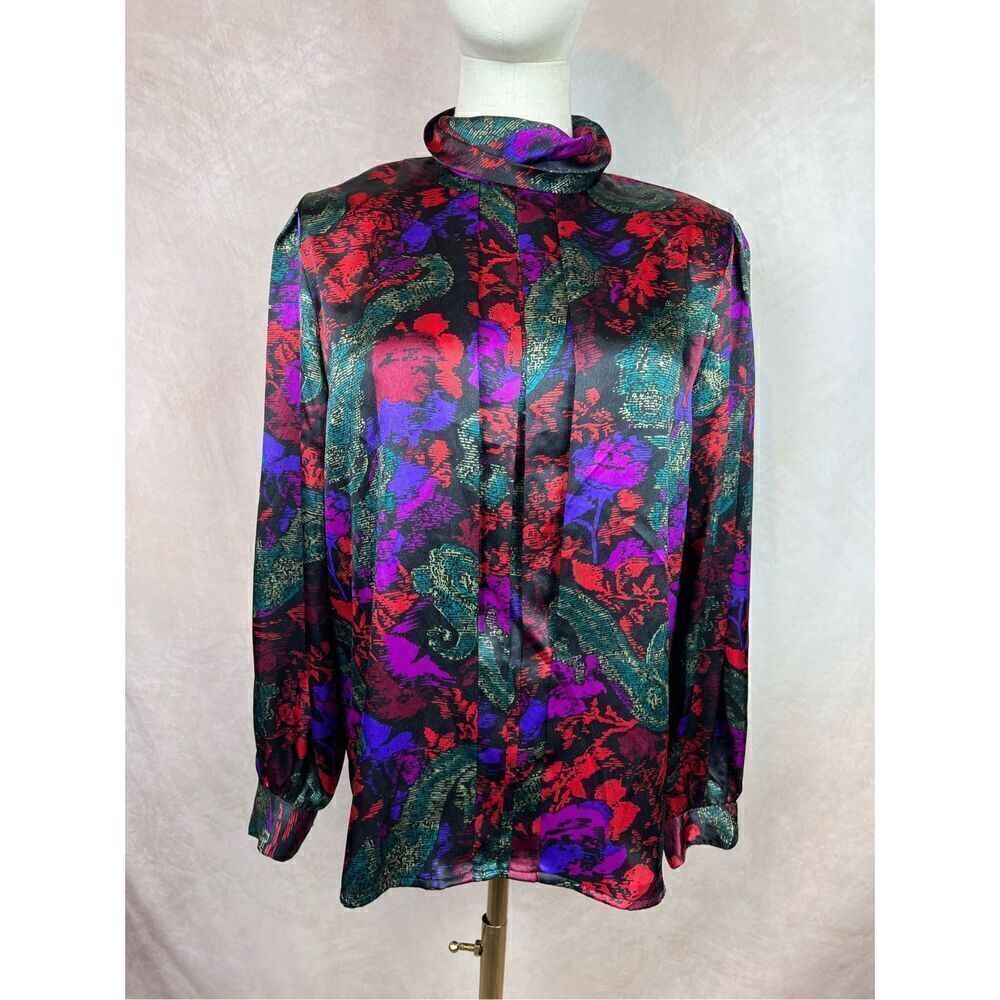 Vintage 1980s Abstract Watercolor Top Blouse - Picture 1 of 5
